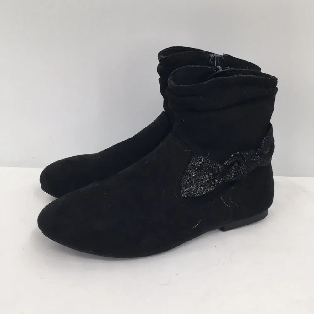 Wonder Nation Girls Slouchy Ankle Boots Flat Bow Sock Calf Zip Inside size 1
